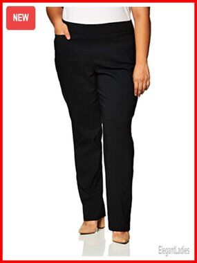 Plus Size Pull On Dress Pants 4 Pockets Straight Leg Stretchy Office Work Slacks